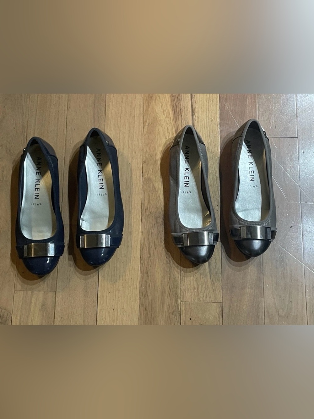 nne Klein Women's iFlex Ballet Flats Navy/ Taupe Metallic Toe Cap Sz 8 2 Pairs